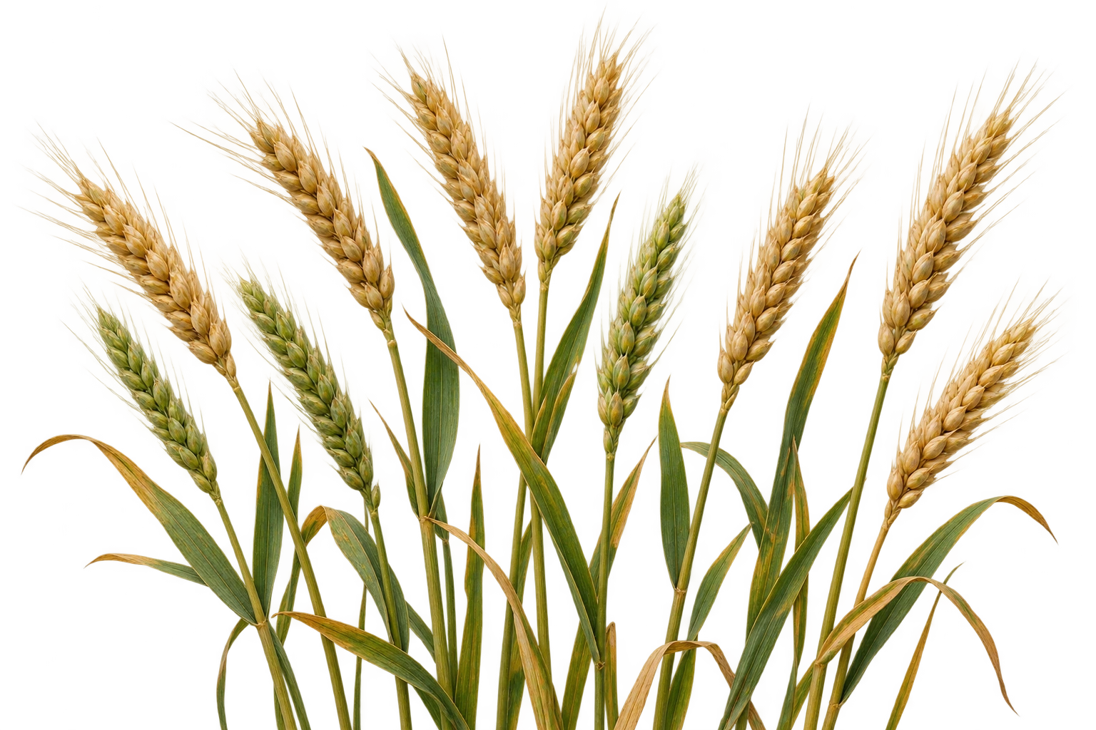Healthy wheat heads at different stages of growth
